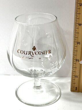 Courvoisier Cognac Brandy Snifter Glass 4.5" Tall Clear Embossed Logo 68e